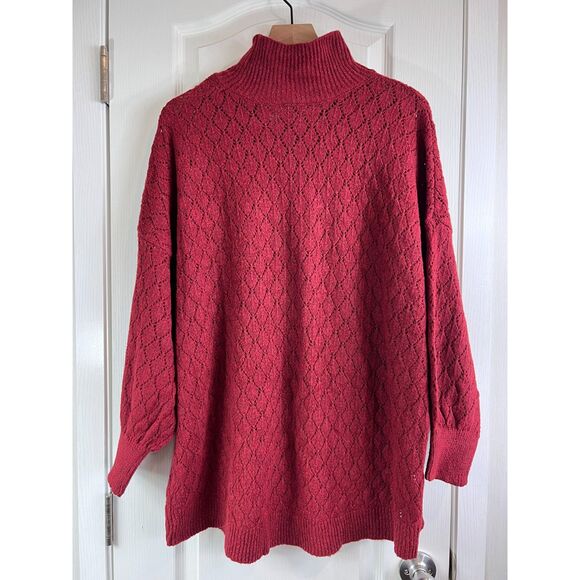 Wonderly Women's Long Sleeve Pointelle Mock Neck Tunic Sweater Red Size M - NWT - Picture 3 of 11